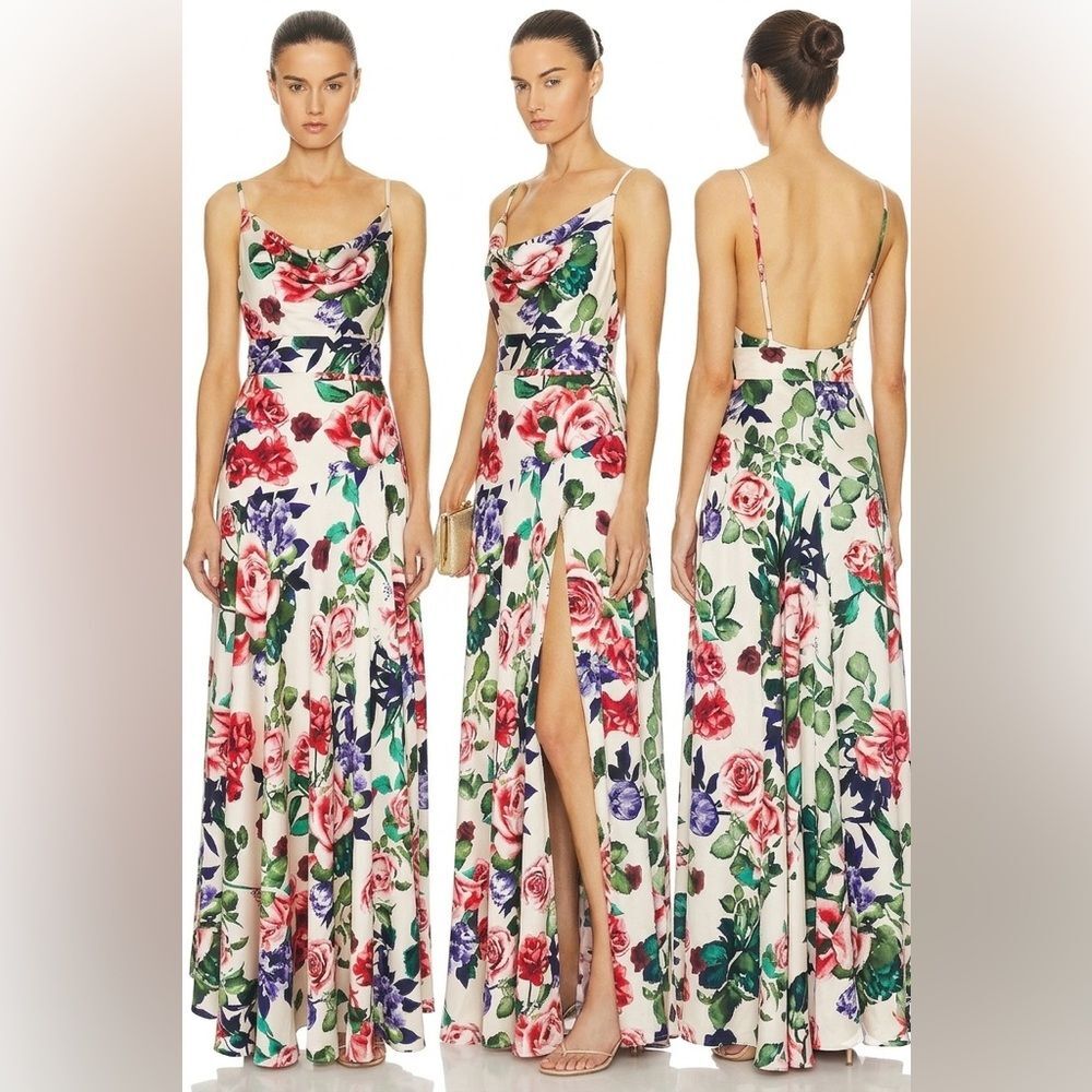 NEW Bronx and Banco Leo Maxi Dress in multi , Floral Cowl Neck Spaghetti Strap
